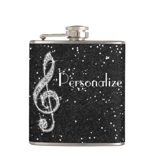 Personalisiert Glitzy Funkelnd Diamond Musiknote Flachmann (Vorderseite)