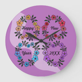 PERSONALISIERT GLÜCKLICHES NEUJAHR 20XX & BLUME KR GROßE WANDUHR