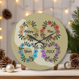 PERSONALISIERT GLÜCKLICHES NEUJAHR 20XX & BLUME KR GROßE WANDUHR