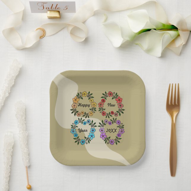 PERSONALISIERT GLÜCKLICHES NEUJAHR 20XX & BLUME KR PAPPTELLER (Hochzeit)