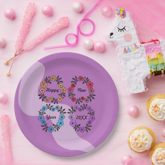 PERSONALISIERT GLÜCKLICHES NEUJAHR 20XX & BLUME KR PAPPTELLER (Party)