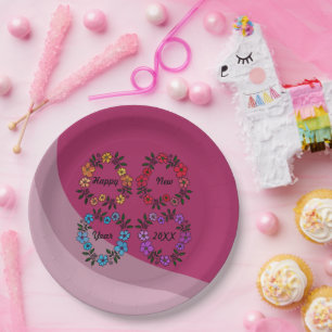 PERSONALISIERT GLÜCKLICHES NEUJAHR 20XX & BLUME KR PAPPTELLER