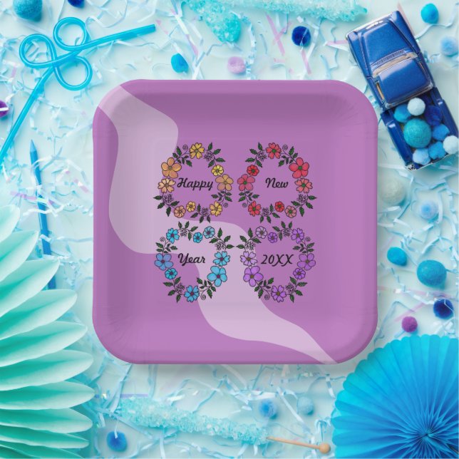 PERSONALISIERT GLÜCKLICHES NEUJAHR 20XX & BLUME KR PAPPTELLER (Party)