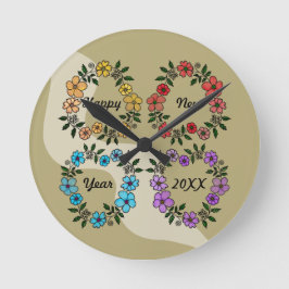 PERSONALISIERT GLÜCKLICHES NEUJAHR 20XX & BLUME KR RUNDE WANDUHR
