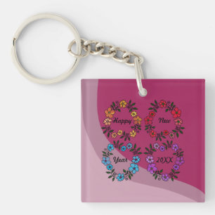 PERSONALISIERT GLÜCKLICHES NEUJAHR 20XX & BLUME KR SCHLÜSSELANHÄNGER