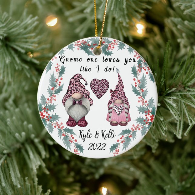 Personalisiert Gnome Couple Weihnachten Keramik Ornament (Baum)