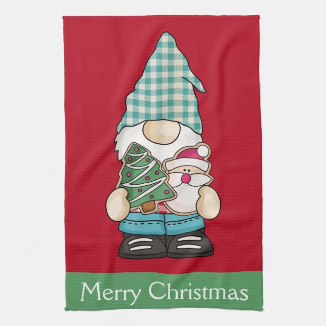Personalisiert Gnome Red Green Weihnachtsfeiertag Geschirrtuch (Vertikal)