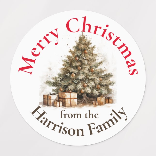 Personalisiert Gold Aquarell Weihnachtsbaum Wünsch Etiketten (Design 1)