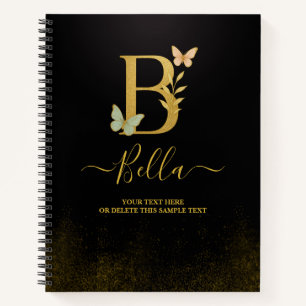 Personalisiert-Gold-B-Notebook - Blumenmonogramm Notizbuch