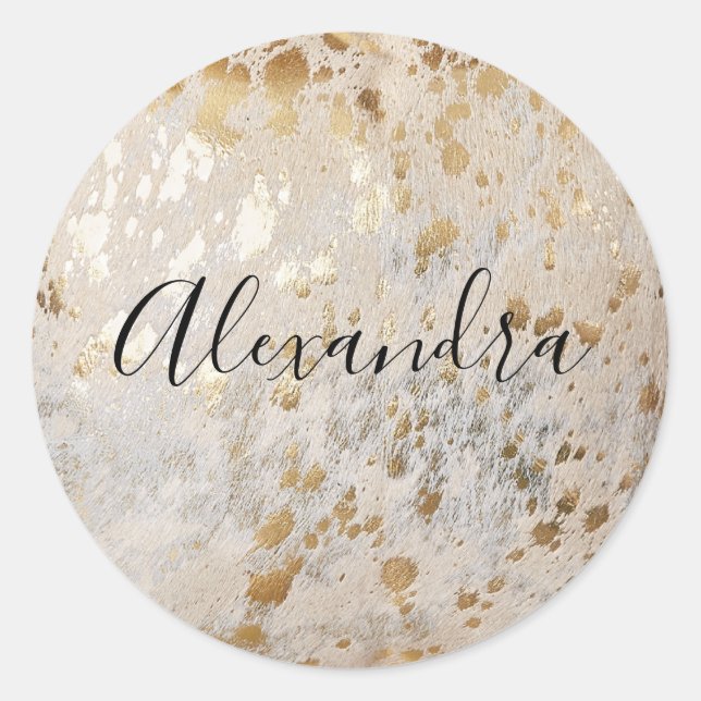Personalisiert Gold Cowhide Print Metallic Sticker (Vorderseite)