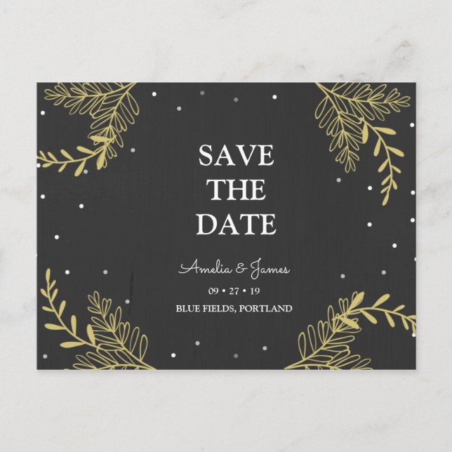 Personalisiert - Gold Ferns Save the Date Postkarte (Vorderseite)