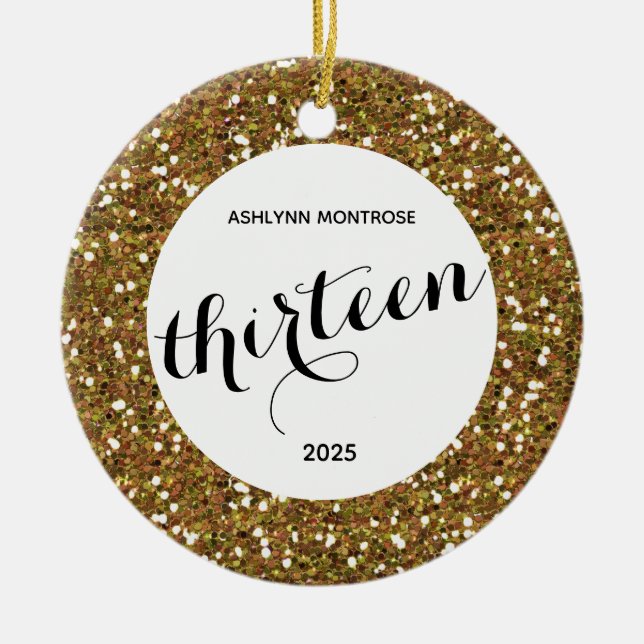 Personalisiert Gold Glitzer 13. Geburtstag Keramik Ornament (Vorne)