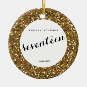Personalisiert Gold Glitzer 17. Geburtstag Keramik Ornament