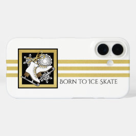 Personalisiert Gold Glitzer Schwarz-weiß Ice Skate iPhone 16 Hülle