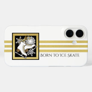 Personalisiert Gold Glitzer Schwarz-weiß Ice Skate iPhone 16 Hülle