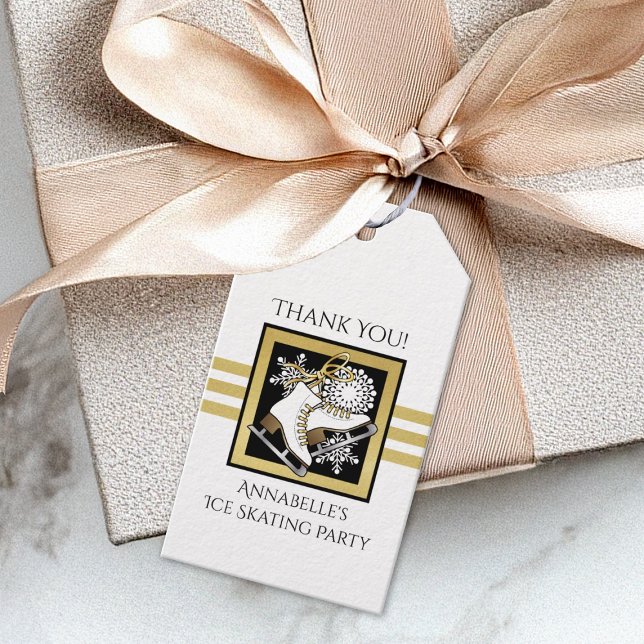 Personalisiert Gold Glitzer Schwarz-weiß Ice Skate Geschenkanhänger (Von Creator hochgeladen)