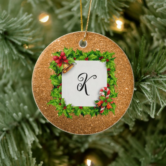 Personalisiert Gold Glitzer Weihnachten Keramik Ornament (Baum)
