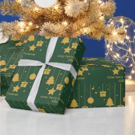 Personalisiert Gold Green Ornament Weihnachten Geschenkpapier