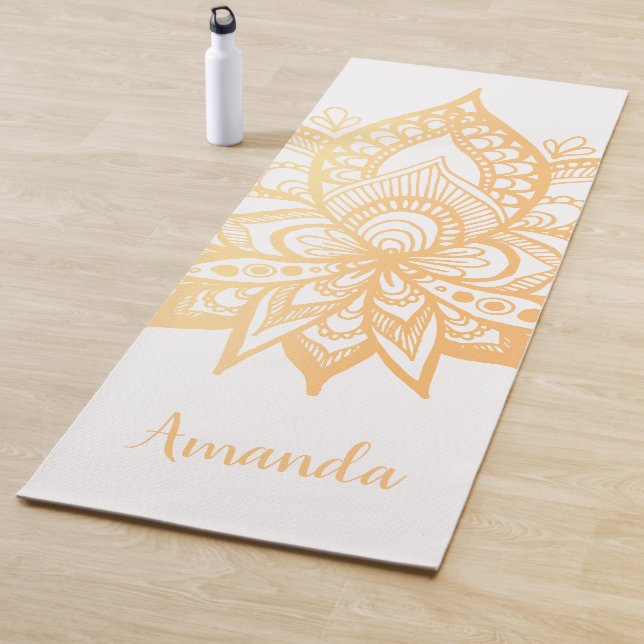 Personalisiert Gold Lotus Blume Mandala White Yogamatte (Beispiel)