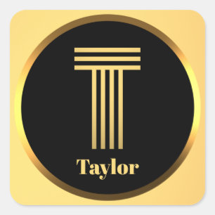 Personalisiert Gold Mit Monogramm Buchstabe T Quadratischer Aufkleber