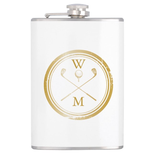 Personalisiert Gold Monogram Golf Flachmann (Vorderseite)