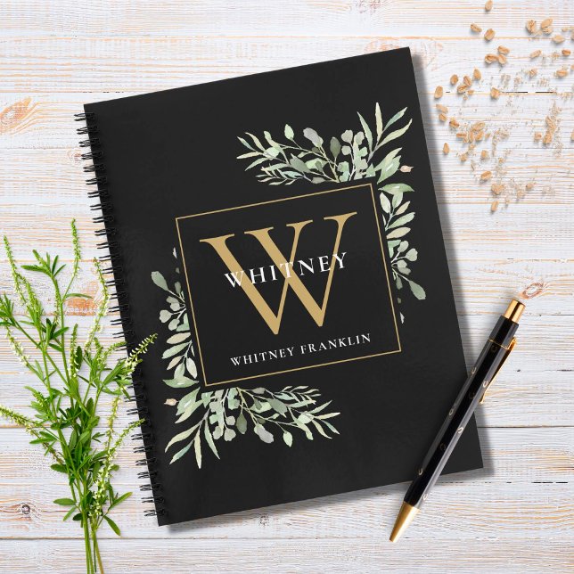 Personalisiert Gold Monogram GreenerBlack Notizbuch (Von Creator hochgeladen)