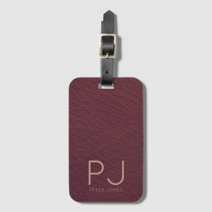 Personalisiert Gold Monogram Simple Burgundy Leath Gepäckanhänger