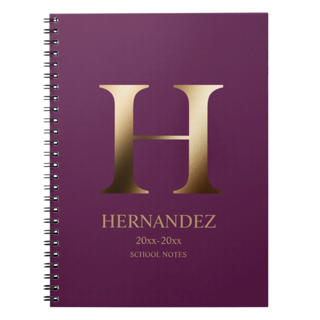 Personalisiert Gold Monogramm | Dunkles Magenta Notizblock (Vorderseite)