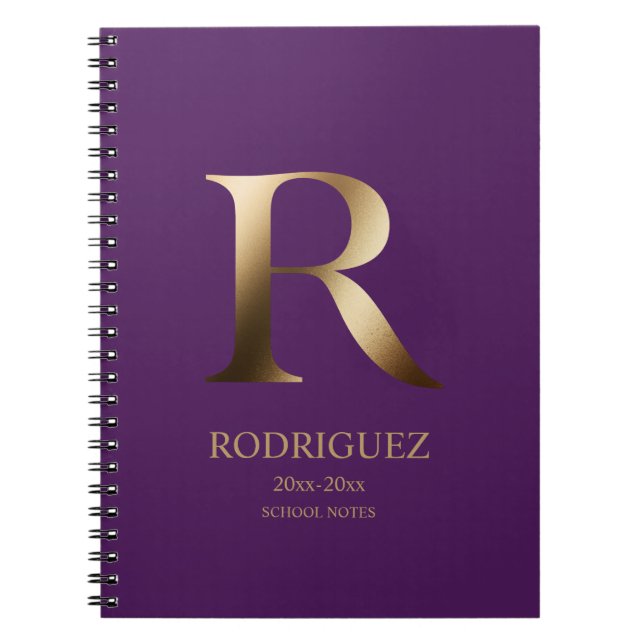 Personalisiert Gold Monogramm | Lila Notizblock (Vorderseite)