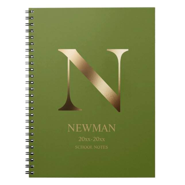 Personalisiert Gold Monogramm | Olive Green Notizblock (Vorderseite)