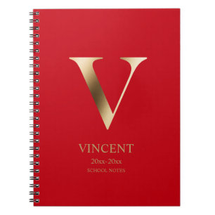 Personalisiert Gold Monogramm   Rot Notizblock