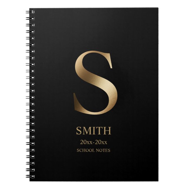 Personalisiert Gold Monogramm | Schwarz Notizblock (Vorderseite)