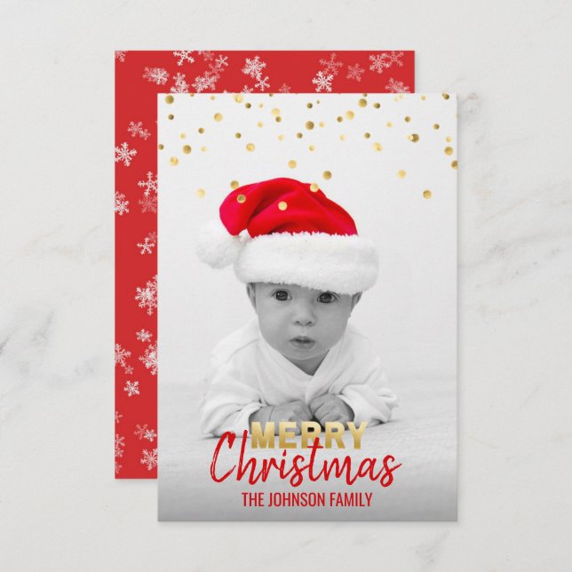 Personalisiert Gold Red Christmas Holiday | FOTO Einladung (Vorne/Hinten)