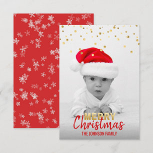 Personalisiert Gold Red Christmas Holiday   FOTO Einladung