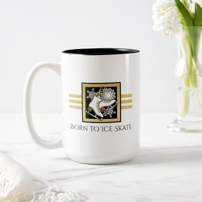 Personalisiert Gold Schwarz-weiß Ice Skaten Zweifarbige Tasse (Von Creator hochgeladen)