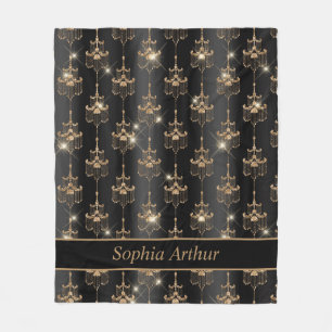 Personalisiert Gold Sparkle Kronier Pattern Schwar Fleecedecke