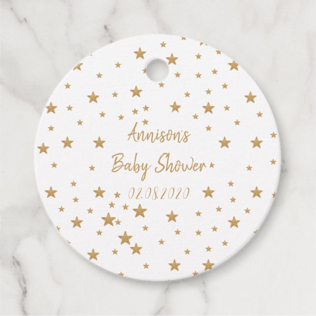 Personalisiert Gold Star Glitzer Girl Baby Dusche Geschenkanhänger (Vorderseite)
