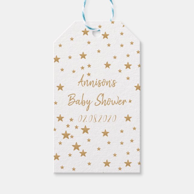 Personalisiert Gold Star Glitzer Girl Baby Dusche Geschenkanhänger (Vorderseite)