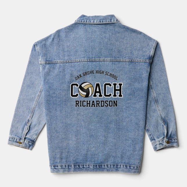 Personalisiert Gold Volleyball Coach Jeansjacke (Rückseite)