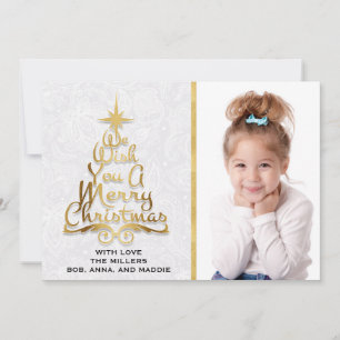 Personalisiert Gold White Lace Foto Weihnachtskart Feiertagskarte