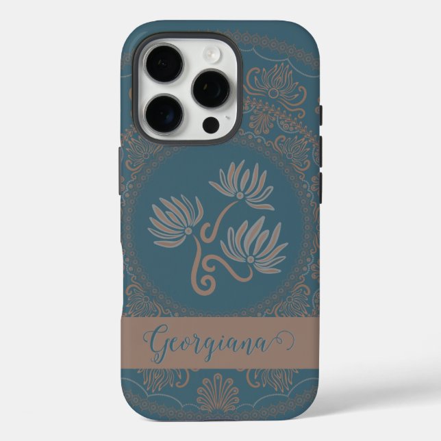 Personalisiert Golden Aquamarin Rokoko Lotus Dot M Case-Mate iPhone Hülle (Rückseite)