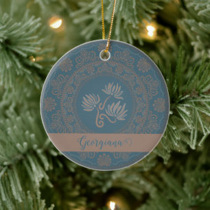 Personalisiert Golden Aquamarin Rokoko Lotus Dot M Keramik Ornament