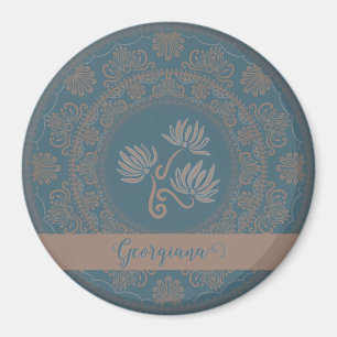 Personalisiert Golden Aquamarin Rokoko Lotus Dot M Magnet