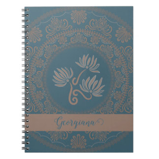 Personalisiert Golden Aquamarin Rokoko Lotus Dot M Notizblock