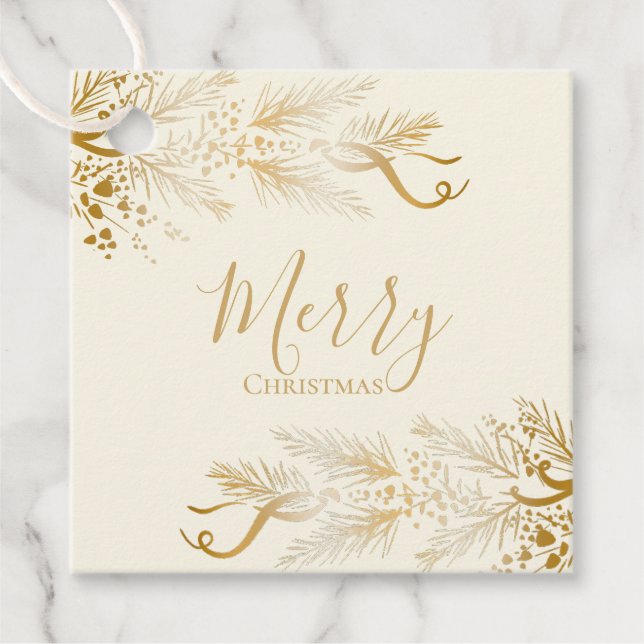 Personalisiert Golden Elegante Pine Frohe Weihnach Geschenkanhänger (Vorderseite)