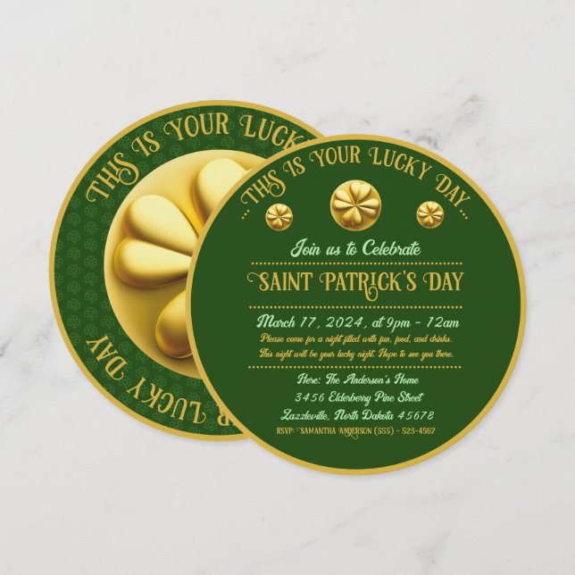 Personalisiert Golden Kleeblatt St. Patrick's Day Einladung (Vorne/Hinten)