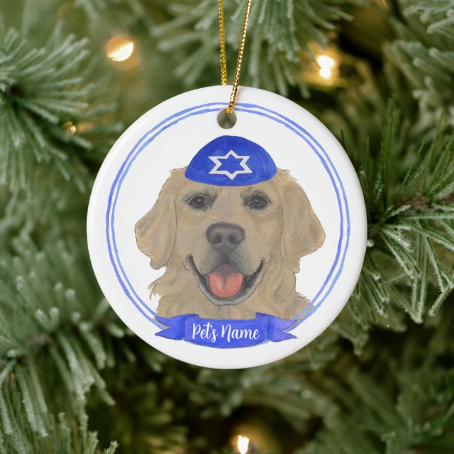 Personalisiert Golden Retriever Dog Hanukkah Keramik Ornament (Baum)