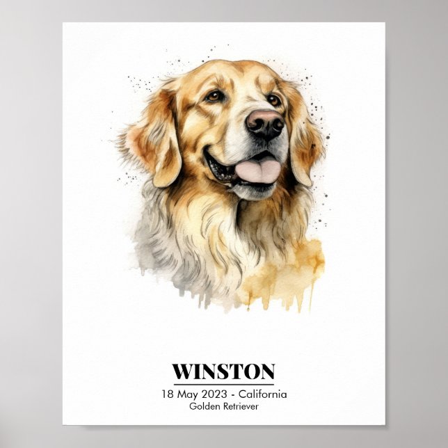 Personalisiert Golden Retriever Wasserfarbe Poster (Vorne)