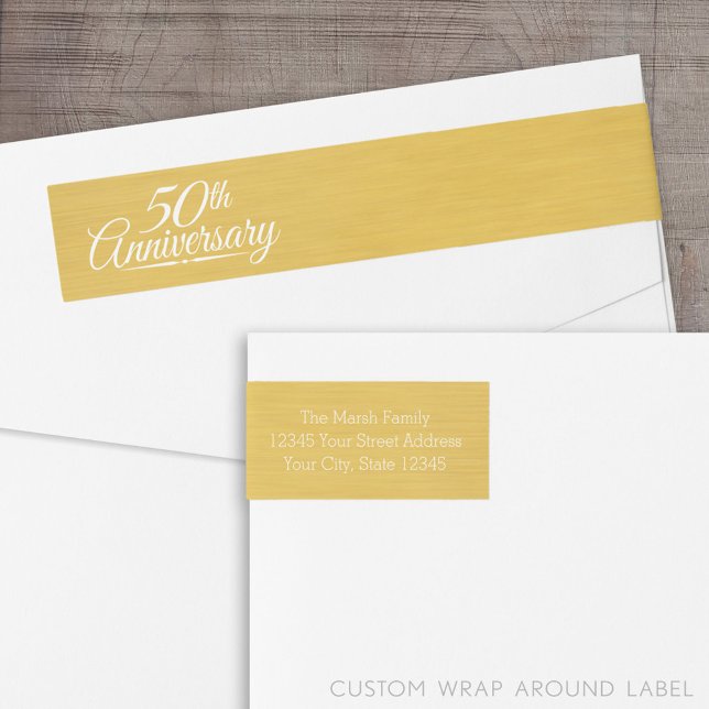 personalisiert Golden zum 50. Jahrestag der Hochze (Custom Anniversary Wrap Around Label)