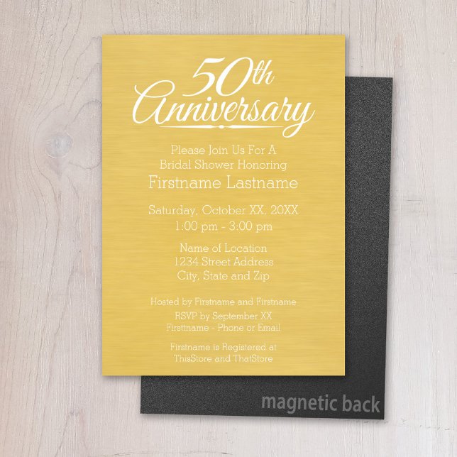 personalisiert Golden zum 50. Jahrestag der Hochze Magneteinladung (Magnetic Invitation - Wedding Anniversary)